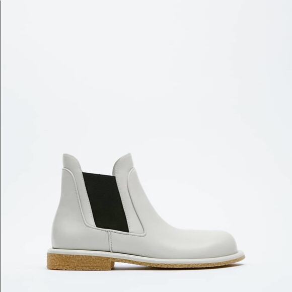 ZARA CREPE SOLE LOW HEEL LEATHER ANKLE BOOTS WHITE - Picture 3 of 6